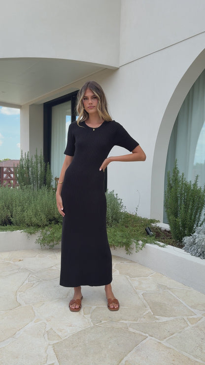 Eden Ribbed Maxi Dress - Black