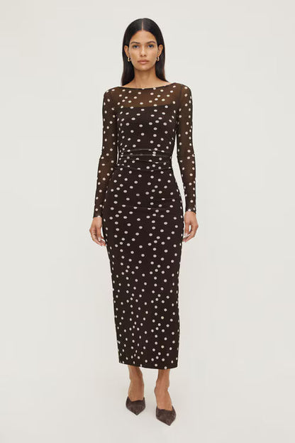 Polka Dot Mesh Maxi Dress