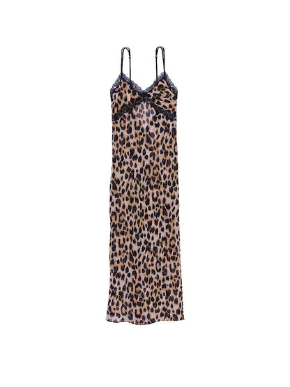 Leopard Chiffon Long Slip Dress