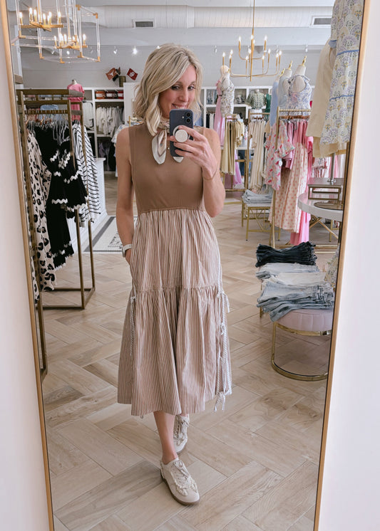 Brown tie striped dress