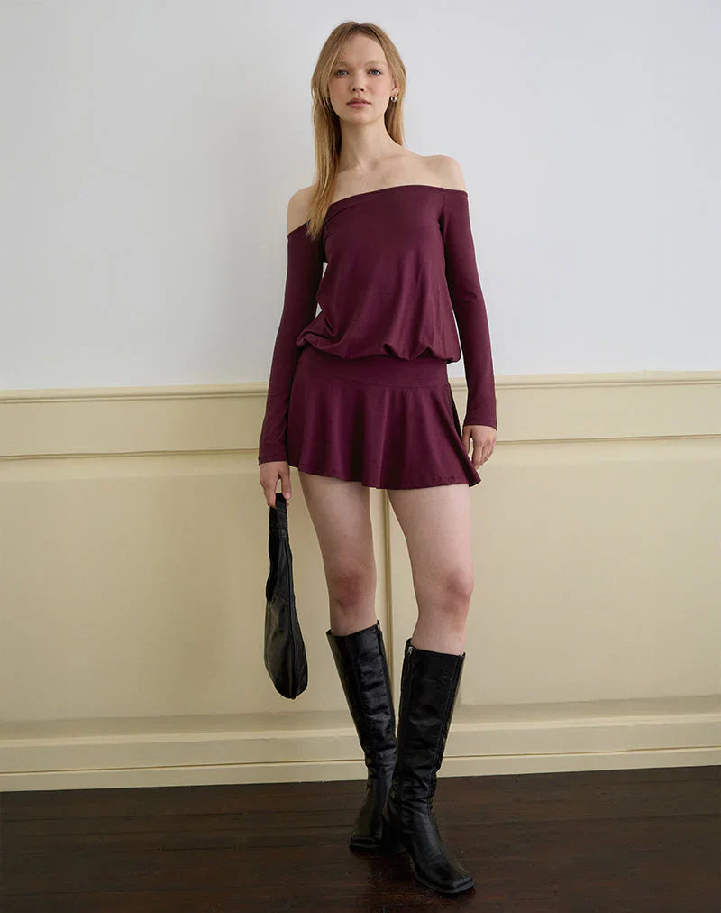 Somiah Bardot Mini Dress in Deep Purple