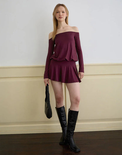 Somiah Bardot Mini Dress in Deep Purple