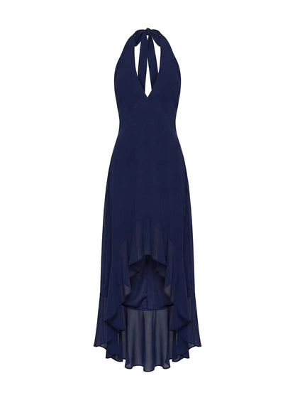 Agata Halter Frill Maxi Dress Navy