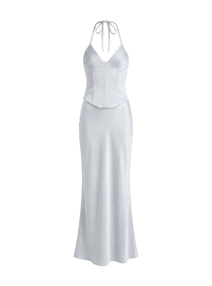 Devotedness Satin Corset Maxi Dress Silver