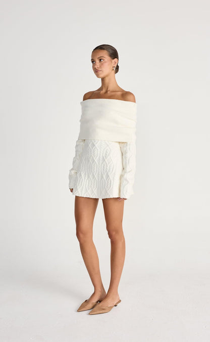 Pavati Long Sleeve Mini Dress (Off White)