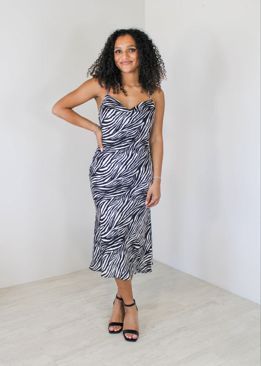 The Wild Side Zebra Print Midi Dress