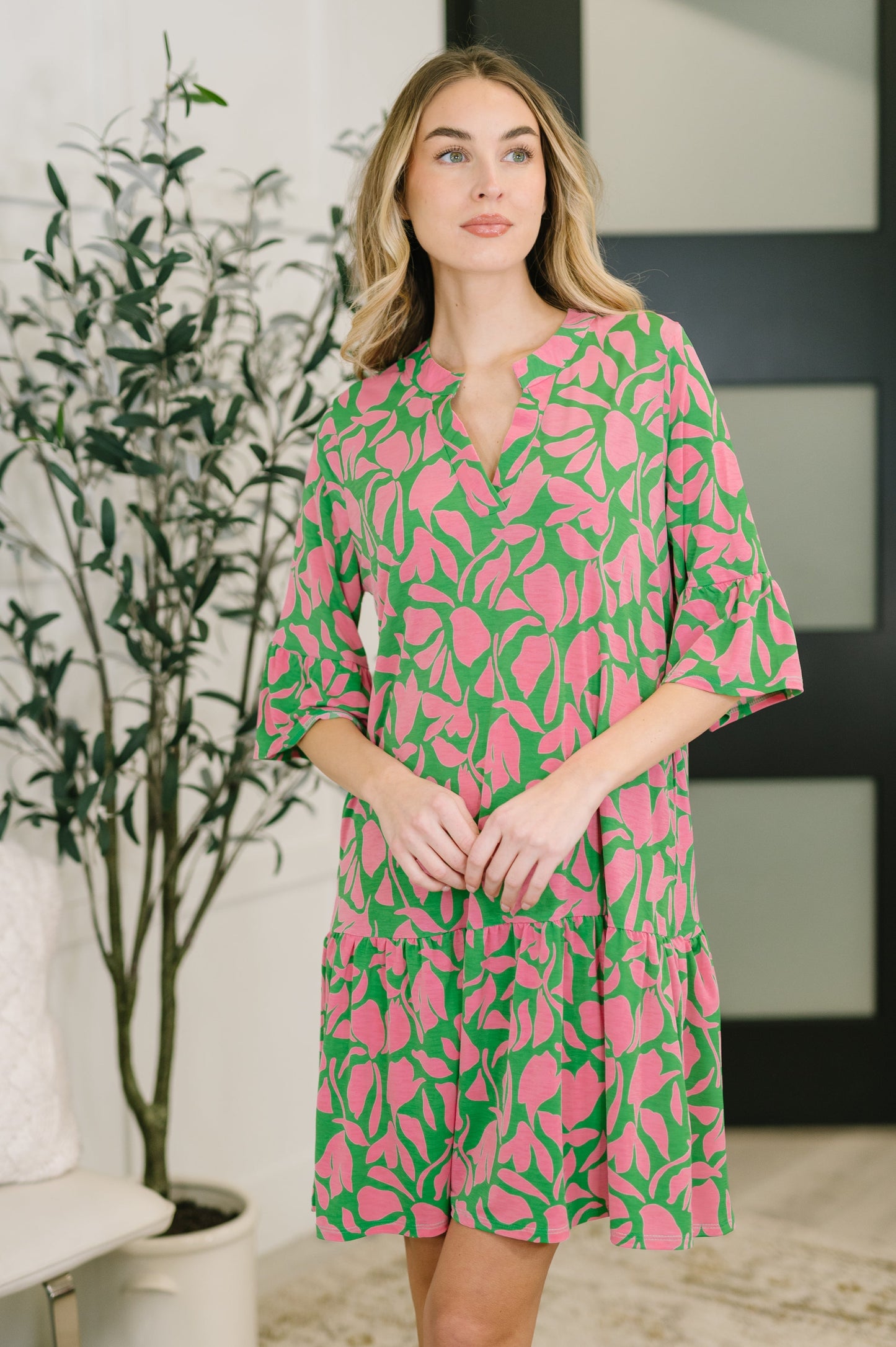 Lizzy Sunday Dress in Emerald Abstract Floral- 3/3/2026 NEW