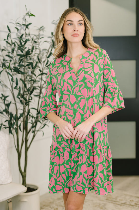 Lizzy Sunday Dress in Emerald Abstract Floral- 3/3/2026 NEW