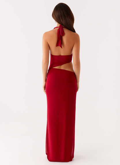 Main Act Halter Maxi Dress - Raspberry