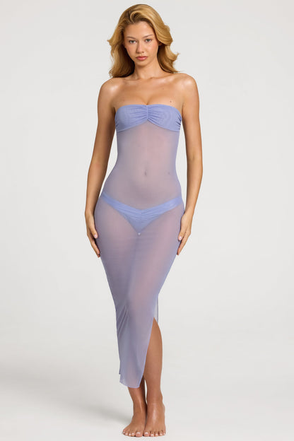 Ruched Bandeau Midi Dress in Lavender Purple