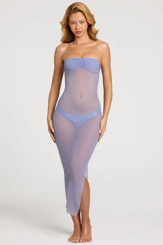 Ruched Bandeau Midi Dress in Lavender Purple
