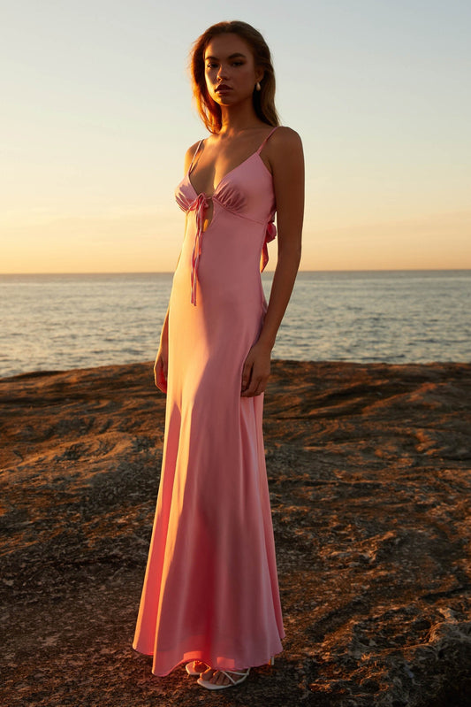 Flora Satin Maxi Dress - Candy