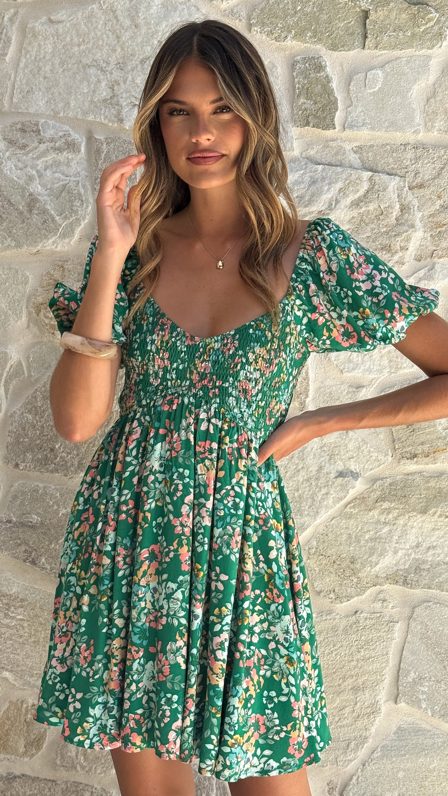 Sahirah Mini Dress - Green Floral
