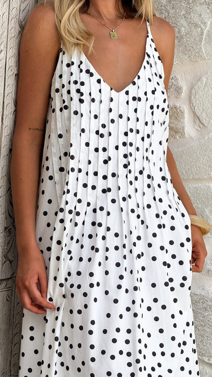 Dimmi Maxi Dress - White/Black Polka