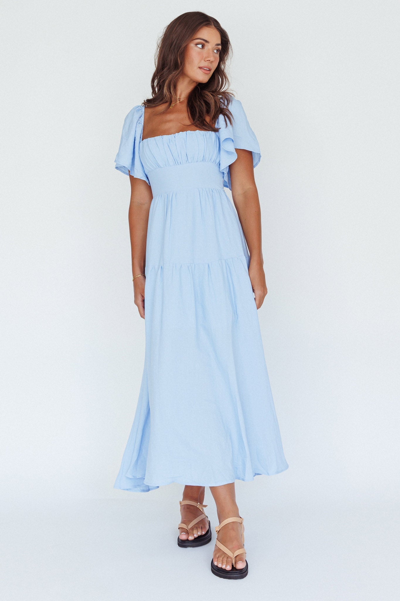 Lula Gathered Bust Midi Dress Blue