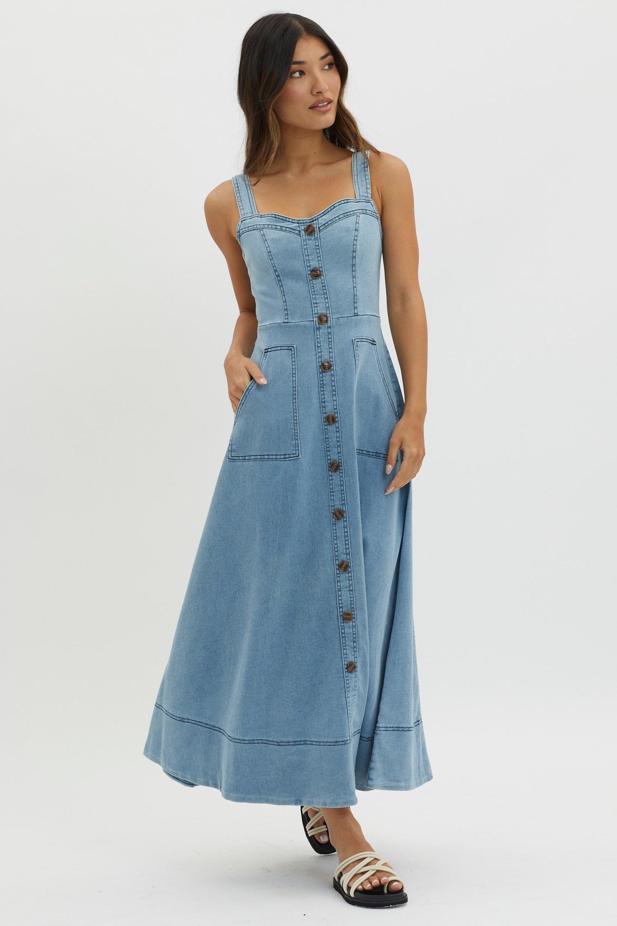 Laureen Pocket Maxi Dress Denim Blue