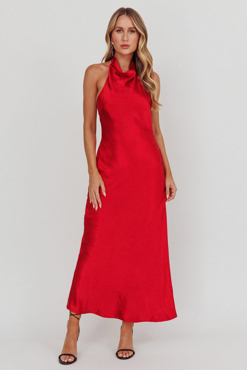 Sweetest Sundays Halterneck Open Back Dress Red