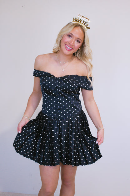 Come Over Polka Dot Pleated Dress