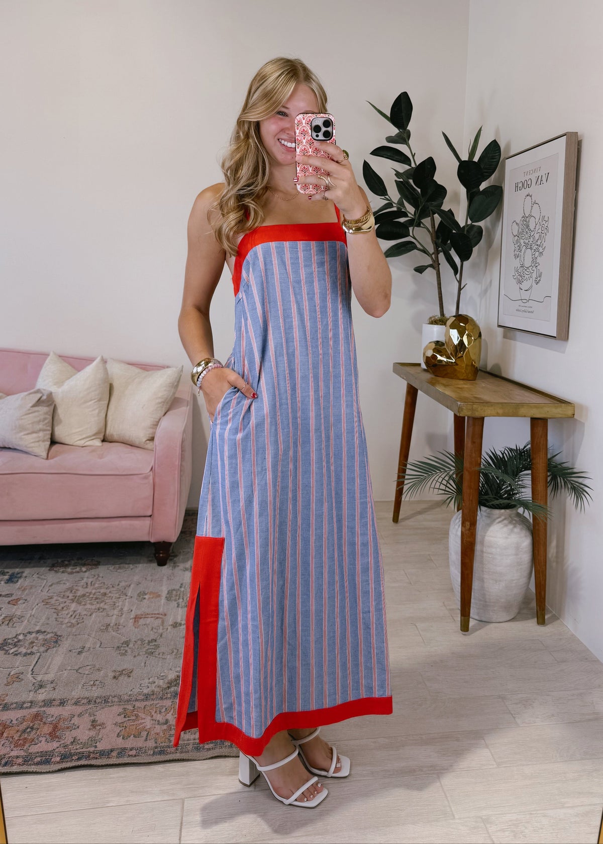 Contrast Trim Midi Dress