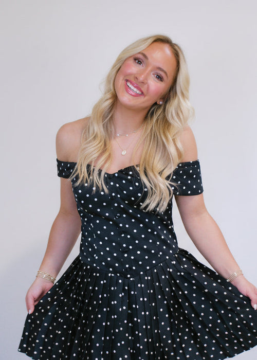 Come Over Polka Dot Pleated Dress