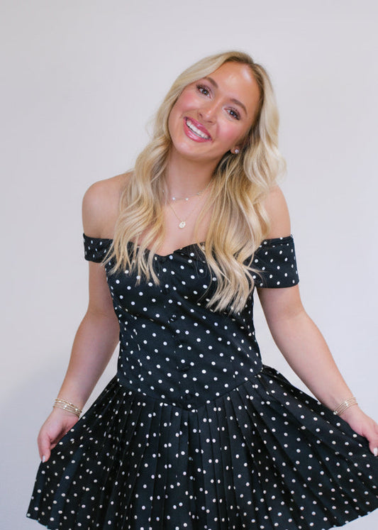 Come Over Polka Dot Pleated Dress