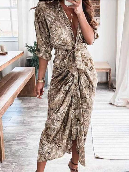 Tie-Waist Button-Down Midi Dress