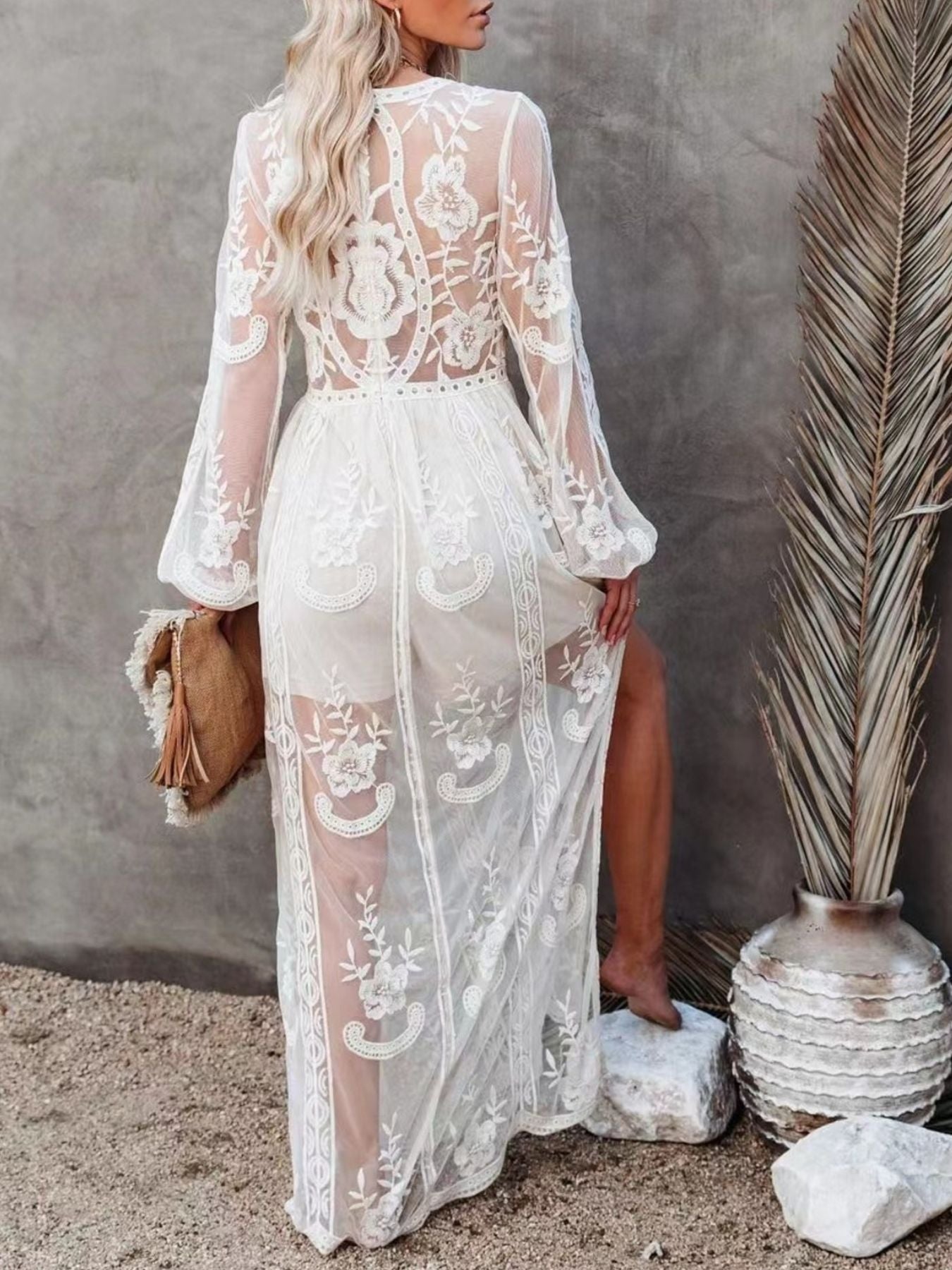 Floral Lace Slit Maxi Dress