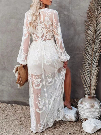 Floral Lace Slit Maxi Dress