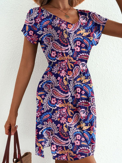 Printed Short Sleeve Mini Dress
