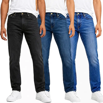 Men's Flex Stretch Slim Straight Jeans with 5 Pockets Denim Fabric Menswear