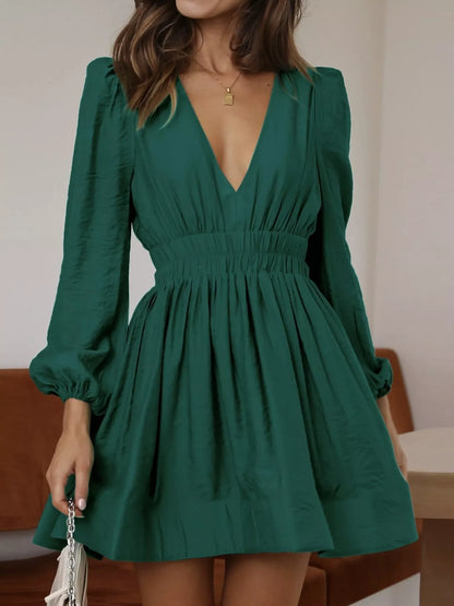 V-Neck Long Sleeve Mini Dress