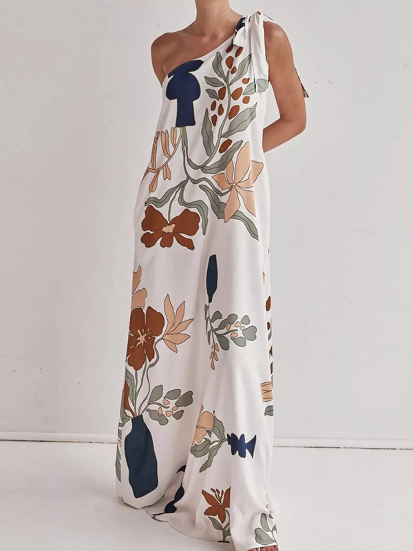 Bohemian Floral Print One-Shoulder Maxi Dress