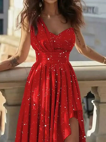 One-Shoulder Asymmetrical Hem Maxi Dress