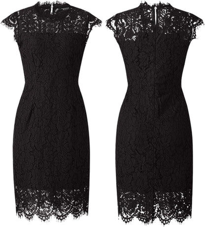 MEROKEETY Sleeveless Lace Floral Elegant Cocktail Dress