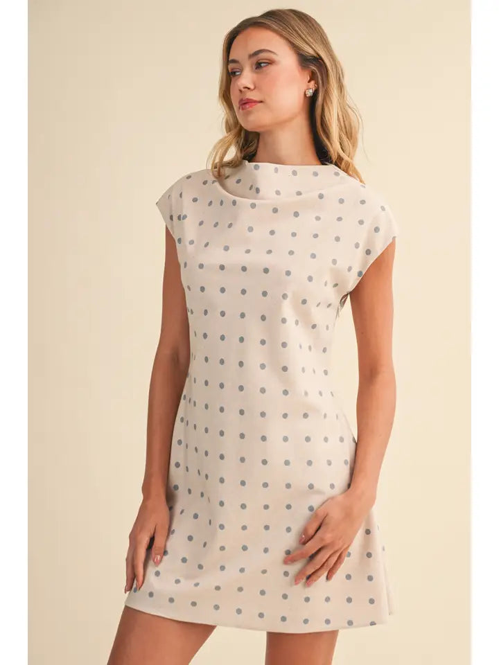 Cowl Mockneck Polka Dot Dress