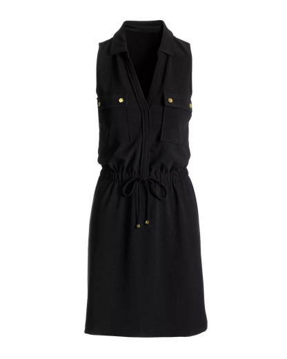 Beyond Travel Chic Drawstring Utility Dress Jet Black