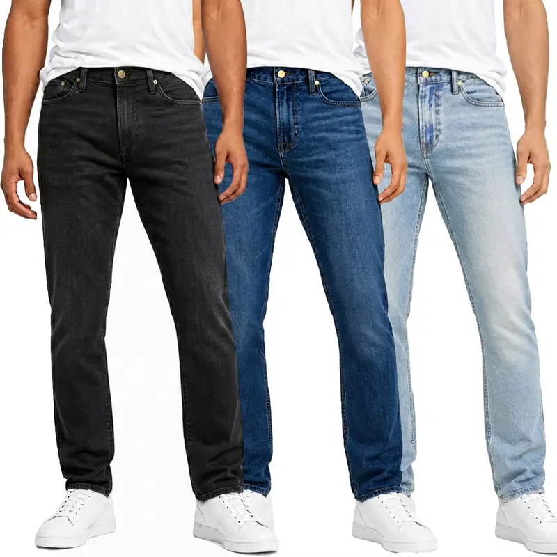 Men's Flex Stretch Slim Straight Jeans with 5 Pockets Denim Fabric Menswear