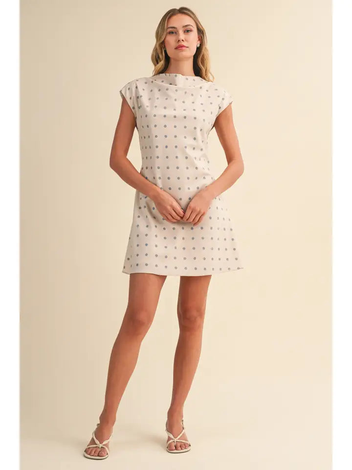 Cowl Mockneck Polka Dot Dress