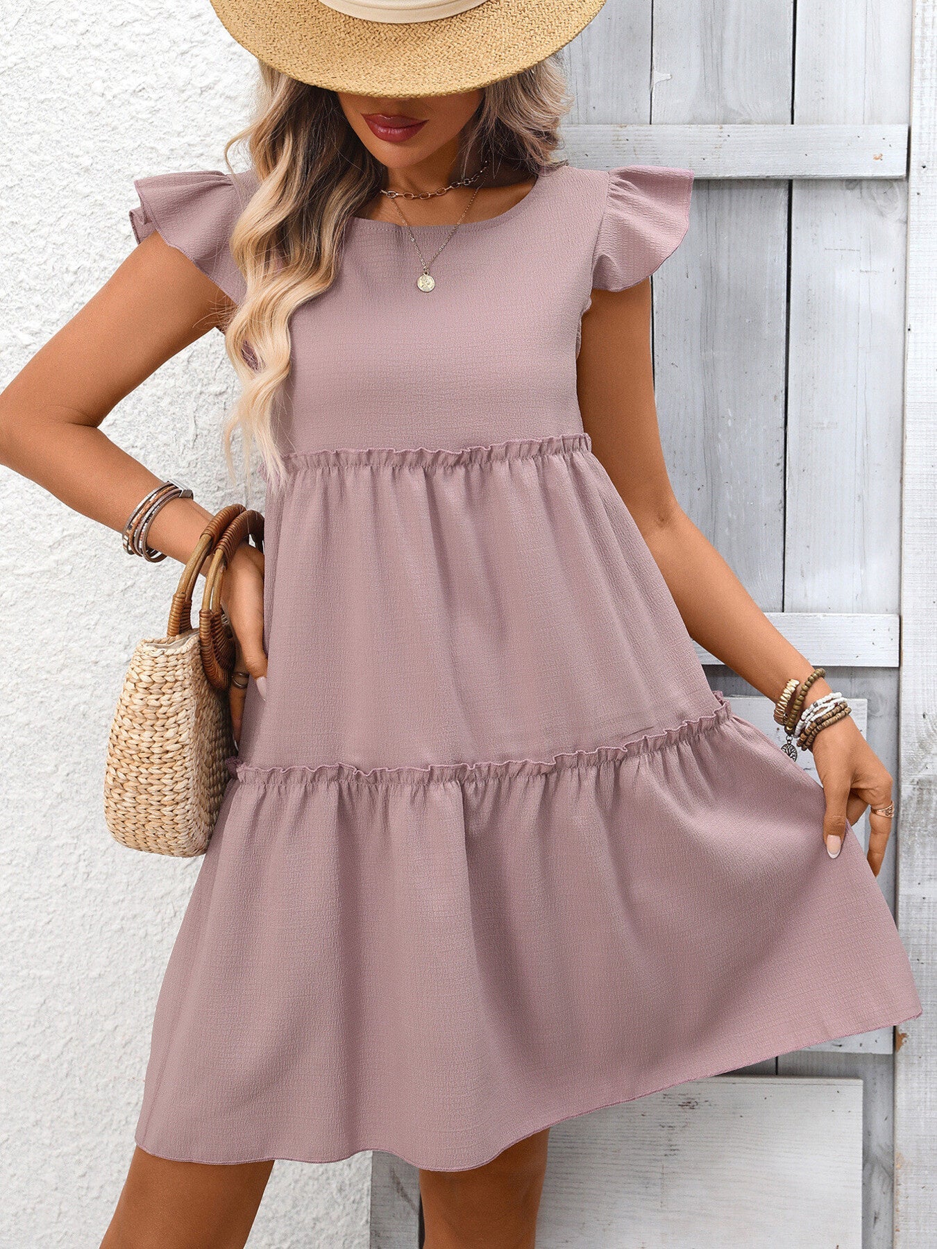 Ruffle Sleeve Tiered Mini Dress