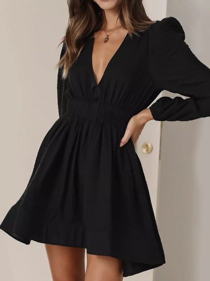 V-Neck Long Sleeve Mini Dress