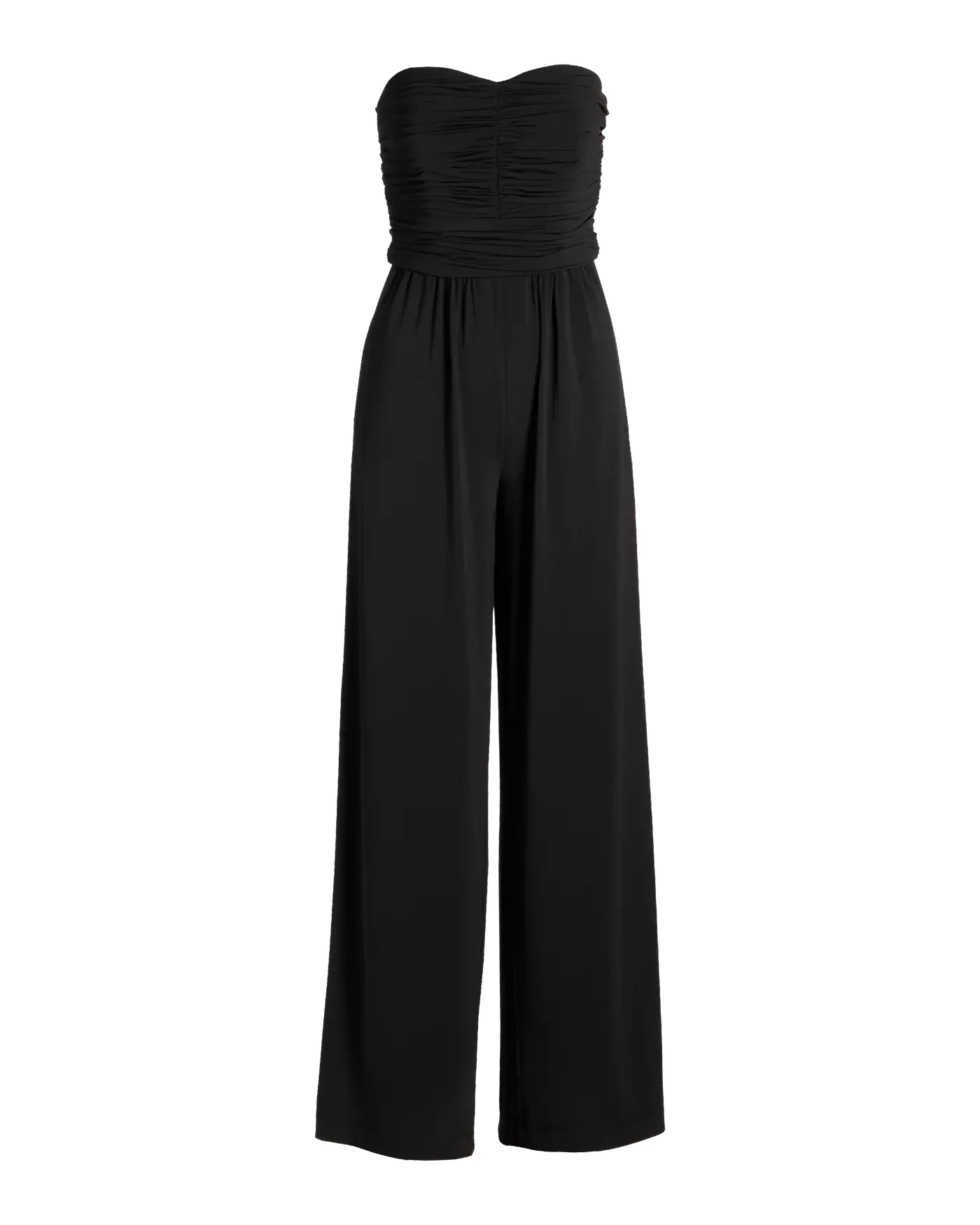 Strapless Ruched Wide Leg Knit Jumpsuit Black