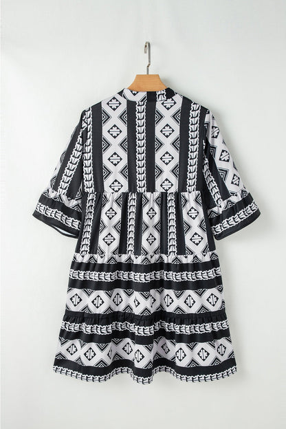 Geometric Print Ruffle Hem Mini Dress