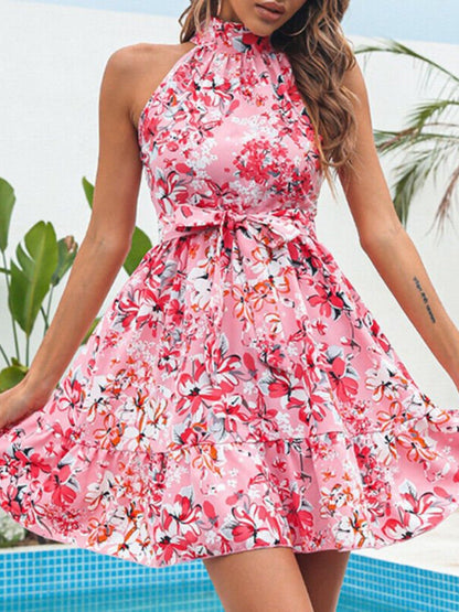 Floral Print Halter Neck Mini Dress