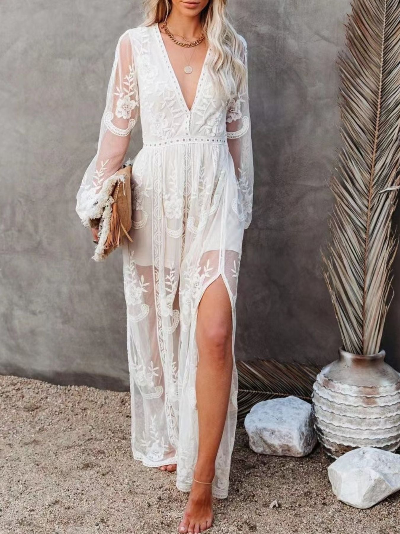 Floral Lace Slit Maxi Dress