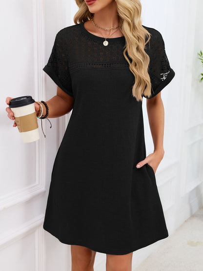 Lace Round Neck Short Sleeve T-Shirt Dress
