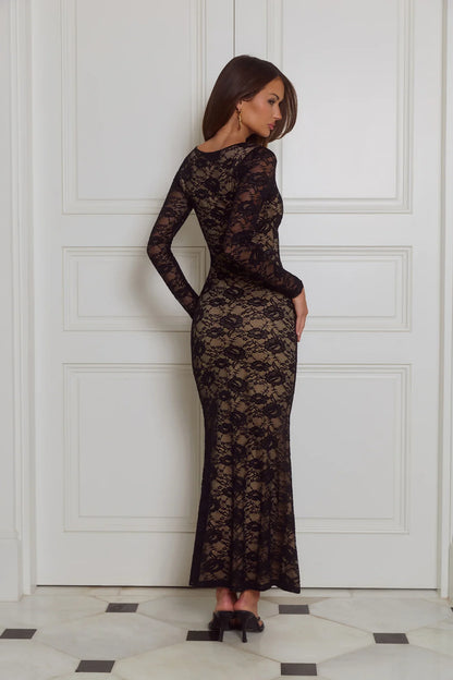 Enchanted Allure Lace Long Sleeve Maxi Dress Black