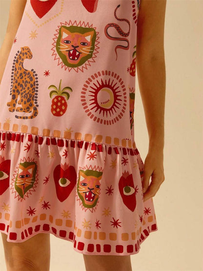 Printed Ruffle Hem Mini Dress