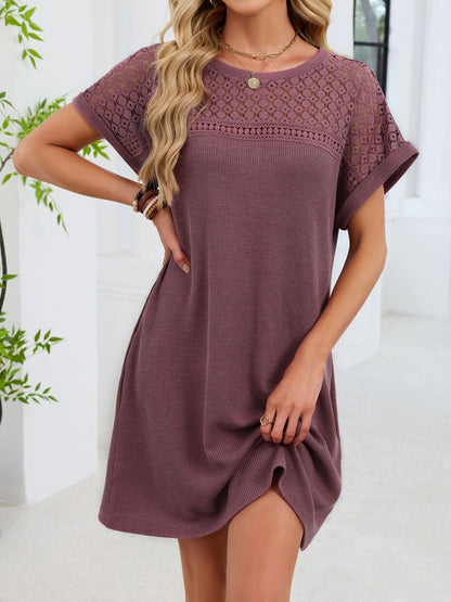 Lace Round Neck Short Sleeve T-Shirt Dress