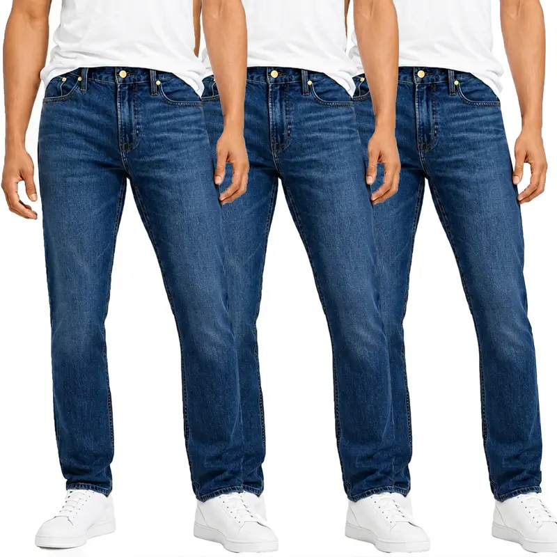 Men's Flex Stretch Slim Straight Jeans with 5 Pockets Denim Fabric Menswear