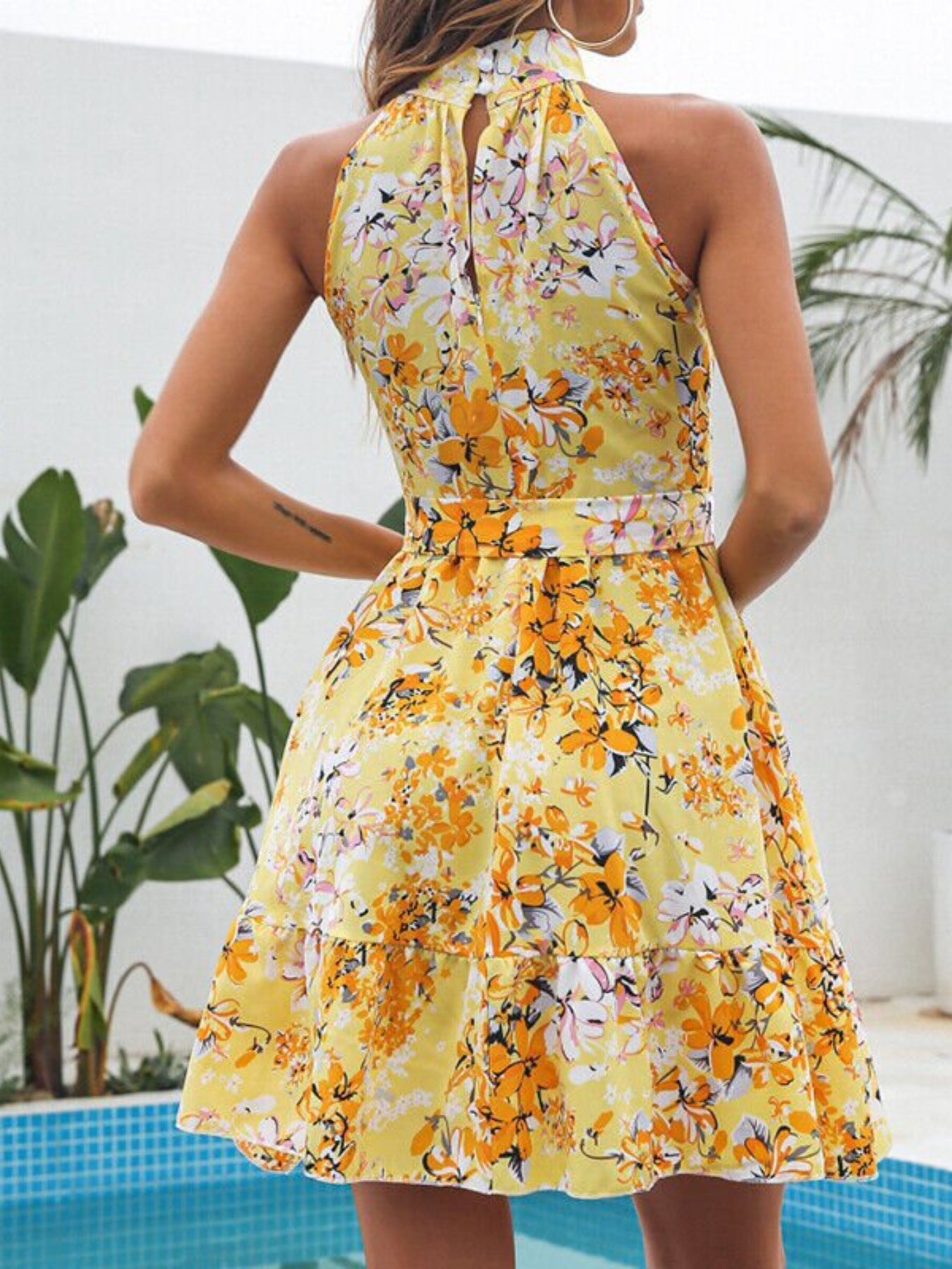 Floral Print Halter Neck Mini Dress